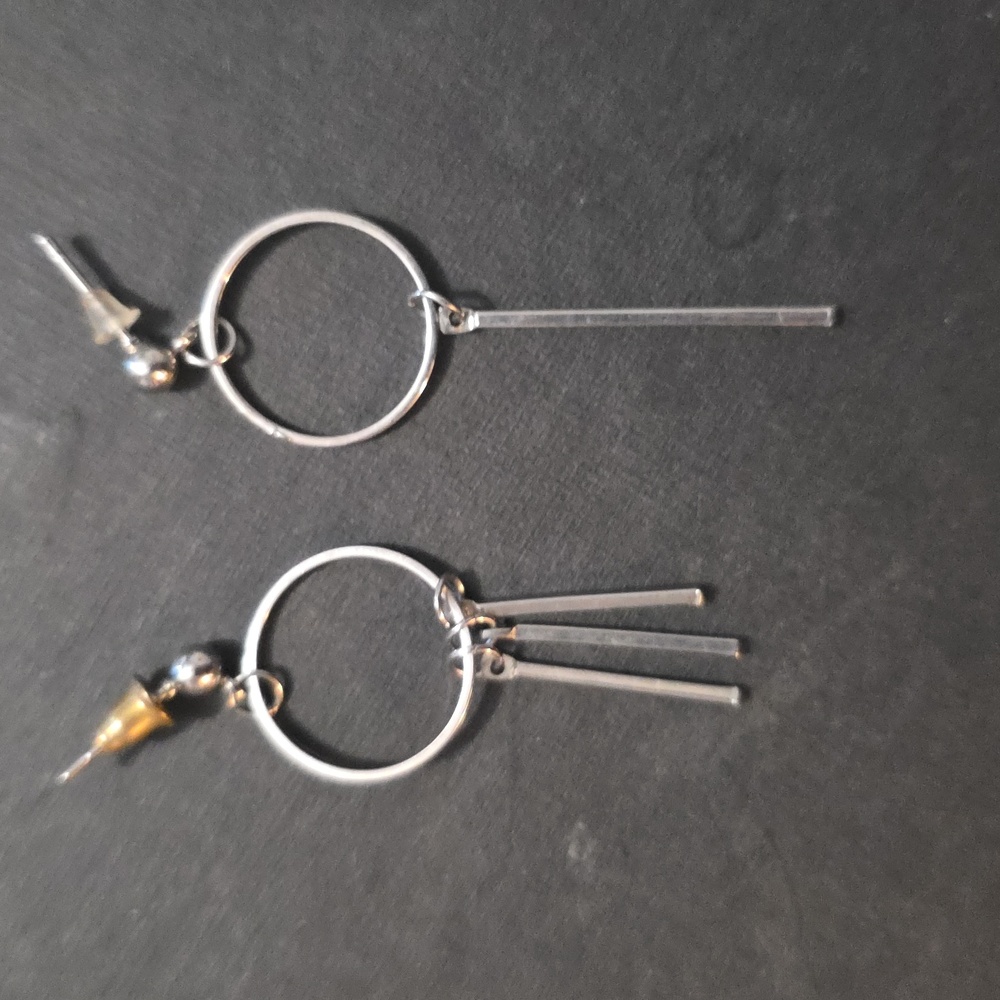 Asymmetrical Geometric Silver Hoop Earrings